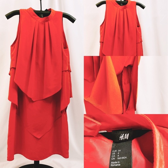 H&M Red Orange Sleeveless Tiered Dress Size 4 - Picture 7 of 7